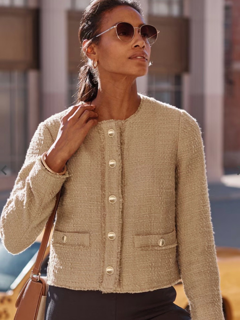 J. Jill Beige Textured Tweed Button-Front Jacket
